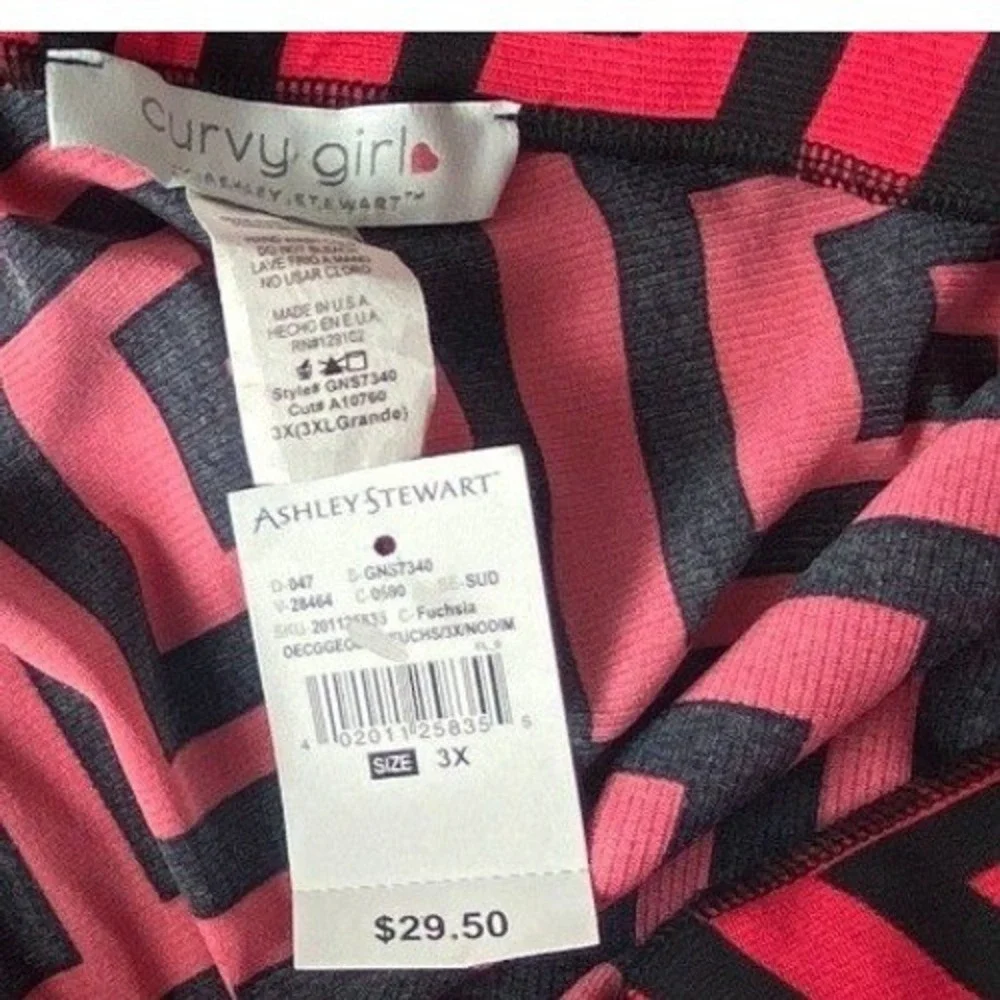 Ashley Stewart Curvy Girl Pink & Black‎ Striped Top Size 3X NWT
